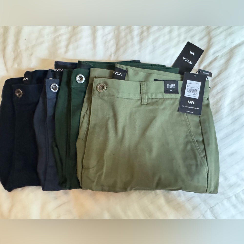 Lot of 4 RVCA Men's The Weekend Chino- Olive, Forest, Navy, Stone Blue